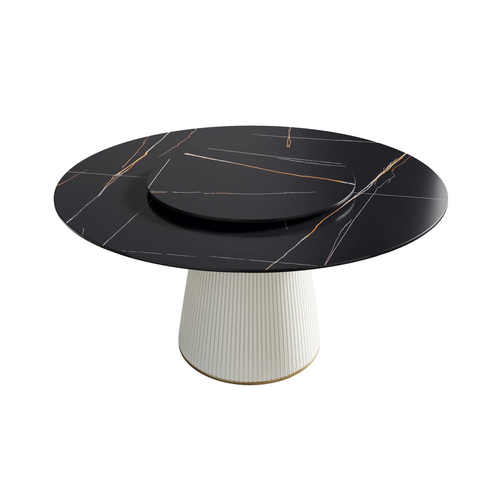 Marbella Sintered Stone Dining Table | 59" Matte Black Round With Lazy Susan Turntable