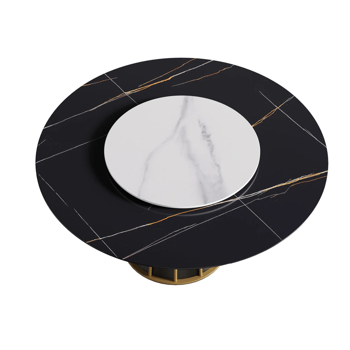 Marbella Sintered Stone Dining Table | 59" Matte Black Round With Lazy Susan Turntable