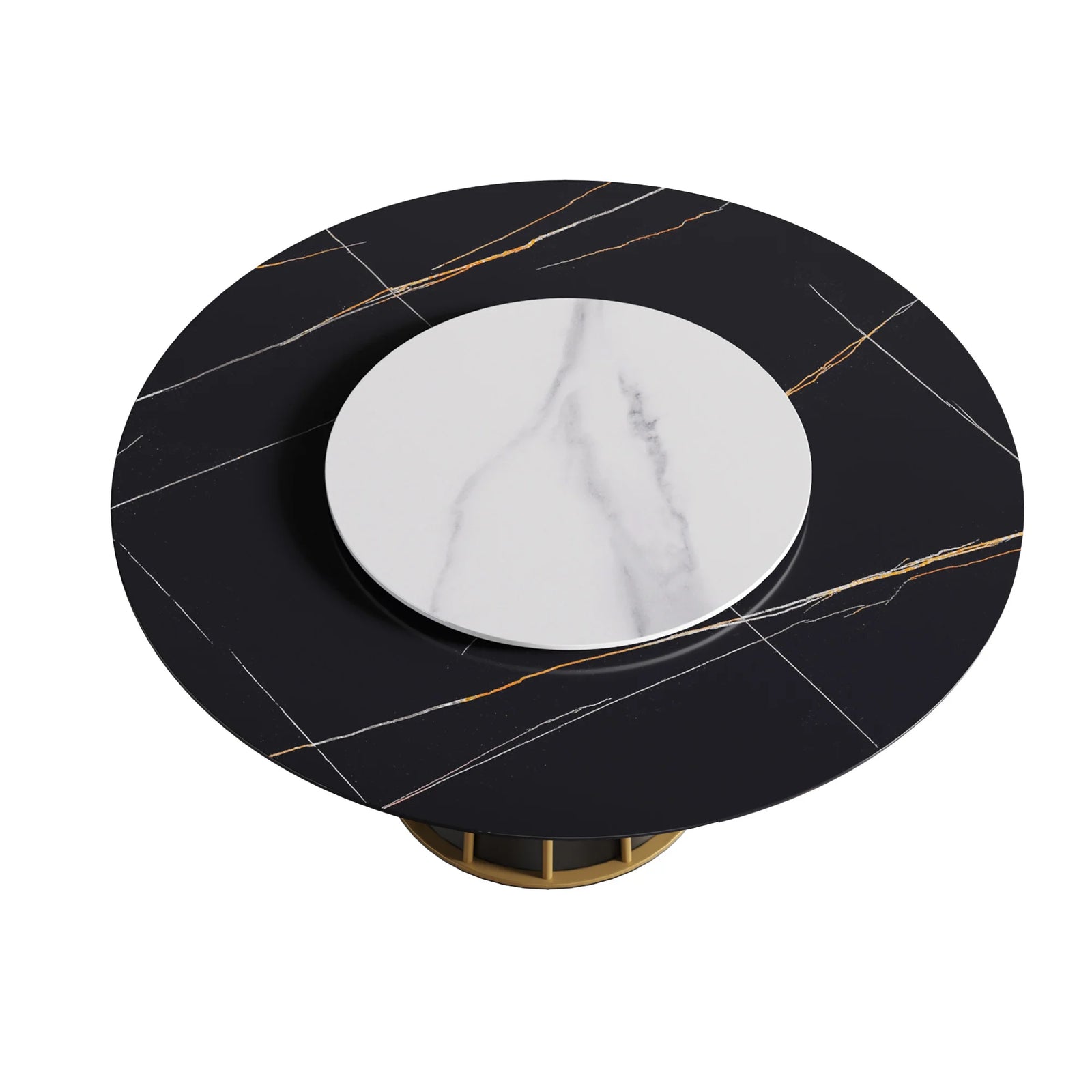 Mesa de comedor Marbella de piedra sinterizada | Redonda de 150 cm (59") en negro mate con plato giratorio Lazy Susan