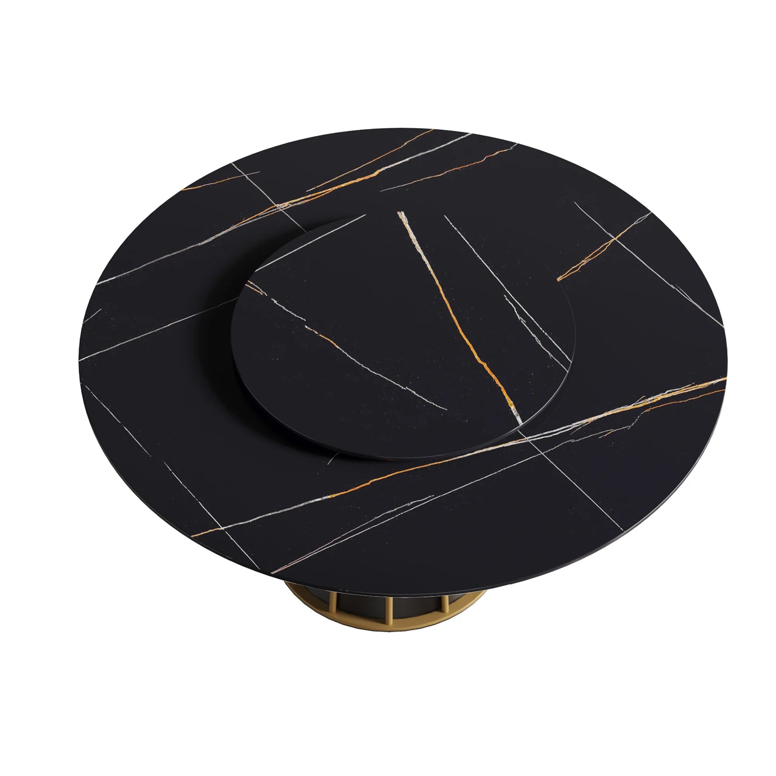 Marbella Sintered Stone Dining Table | 59" Matte Black Round With Lazy Susan Turntable