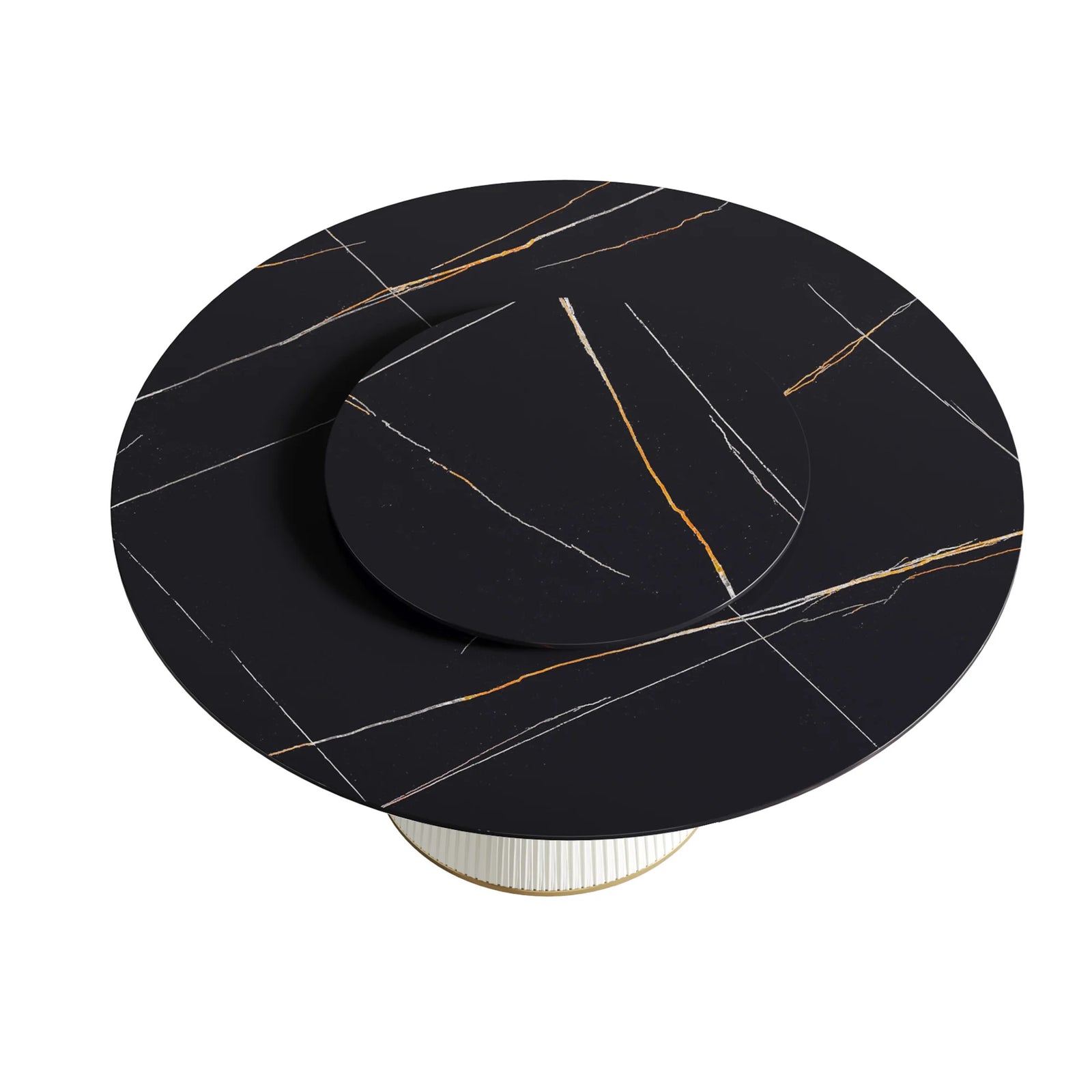 Marbella Sintered Stone Dining Table | 59" Matte Black Round With Lazy Susan Turntable