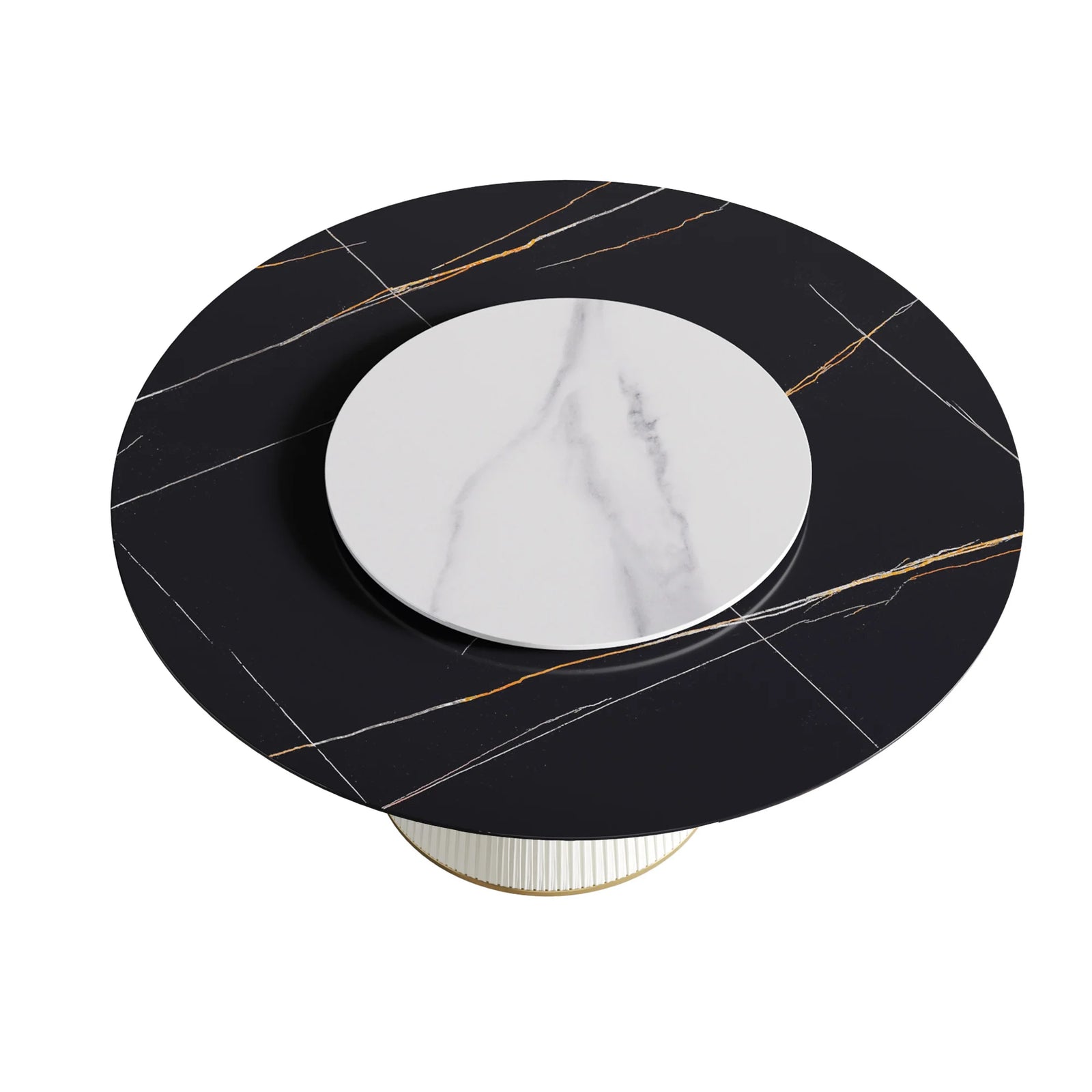 Mesa de comedor Marbella de piedra sinterizada | Redonda de 150 cm (59") en negro mate con plato giratorio Lazy Susan