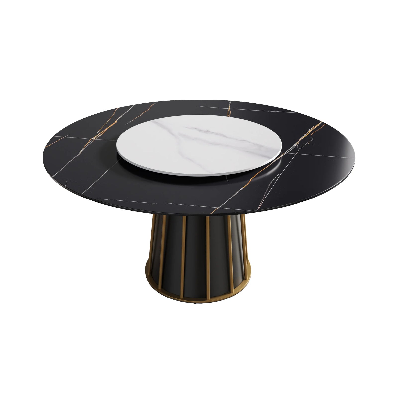 Mesa de comedor Marbella de piedra sinterizada | Redonda de 150 cm (59") en negro mate con plato giratorio Lazy Susan