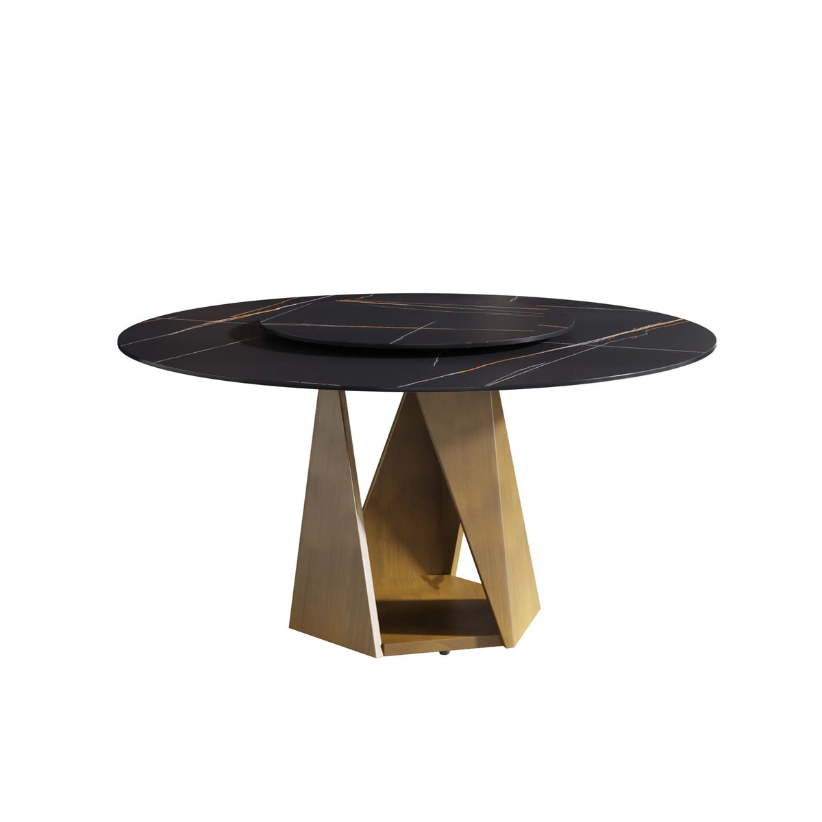 Marbella Sintered Stone Dining Table | 59" Matte Black Round With Lazy Susan Turntable