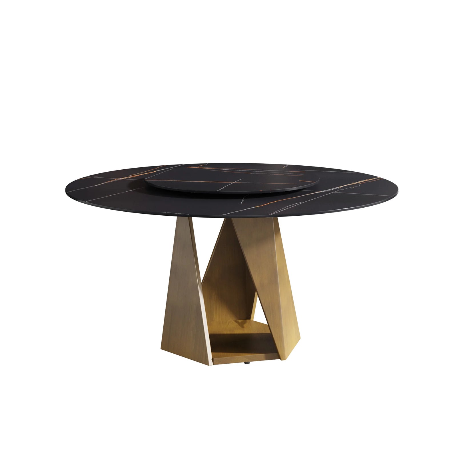 Mesa de comedor Marbella de piedra sinterizada | Redonda de 150 cm (59") en negro mate con plato giratorio Lazy Susan