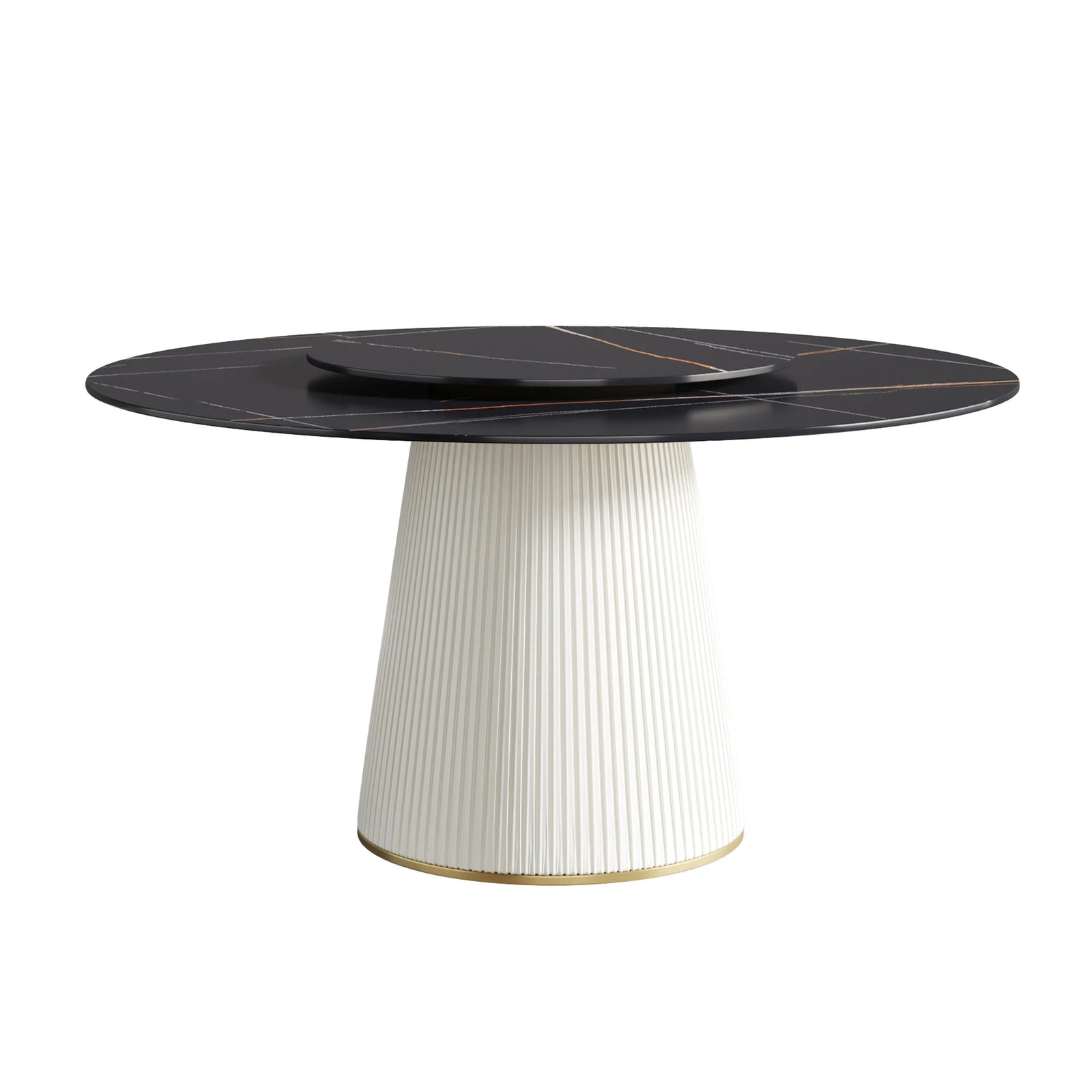 Marbella Sintered Stone Dining Table | 59" Matte Black Round With Lazy Susan Turntable