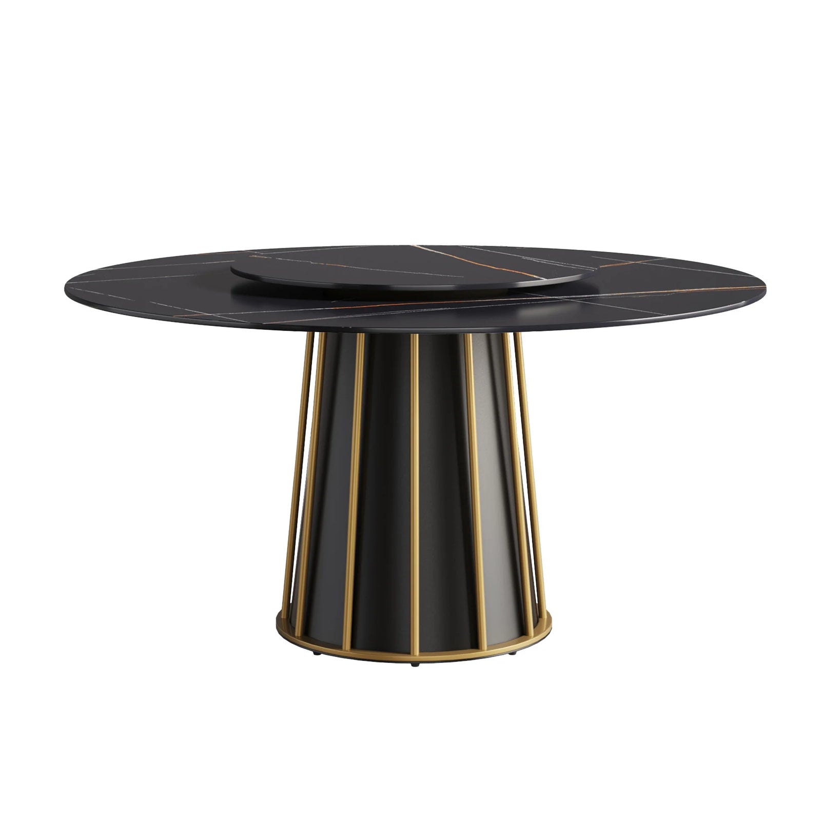 Marbella Sintered Stone Dining Table | 59" Matte Black Round With Lazy Susan Turntable