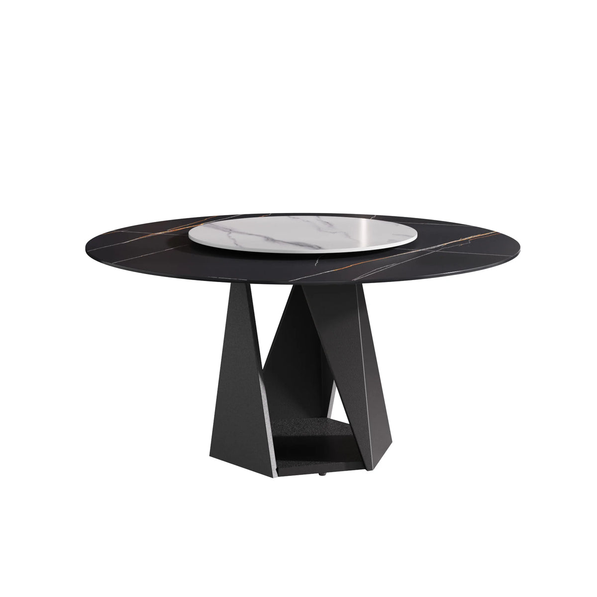 Marbella Sintered Stone Dining Table | 59" Matte Black Round With Lazy Susan Turntable