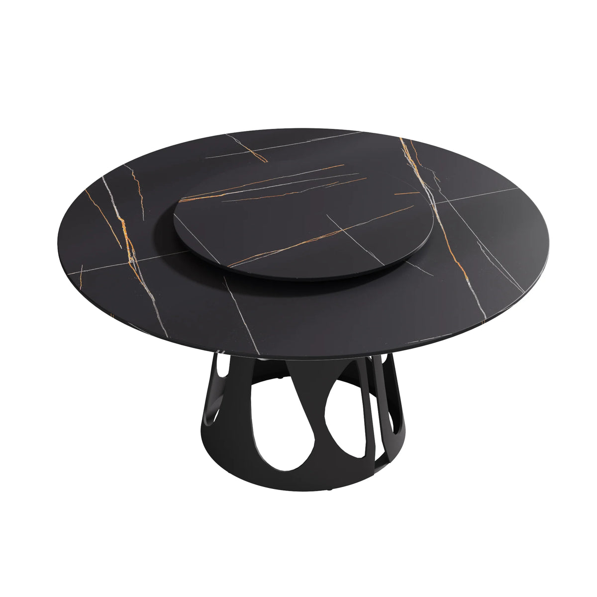 Marbella Sintered Stone Dining Table | 59" Matte Black Round With Lazy Susan Turntable