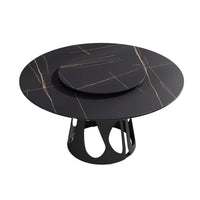 Marbella Sintered Stone Dining Table | 59" Matte Black Round With Lazy Susan Turntable