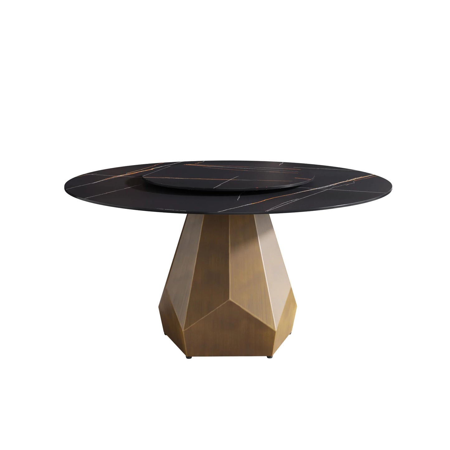 Marbella Sintered Stone Dining Table | 59" Matte Black Round With Lazy Susan Turntable