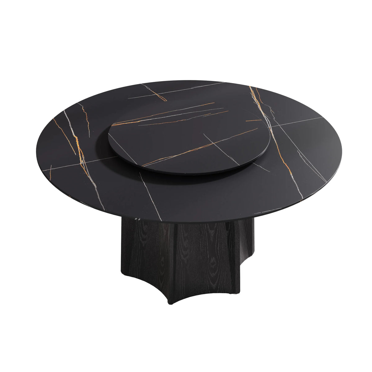 Marbella Sintered Stone Dining Table | 59" Matte Black Round With Lazy Susan Turntable