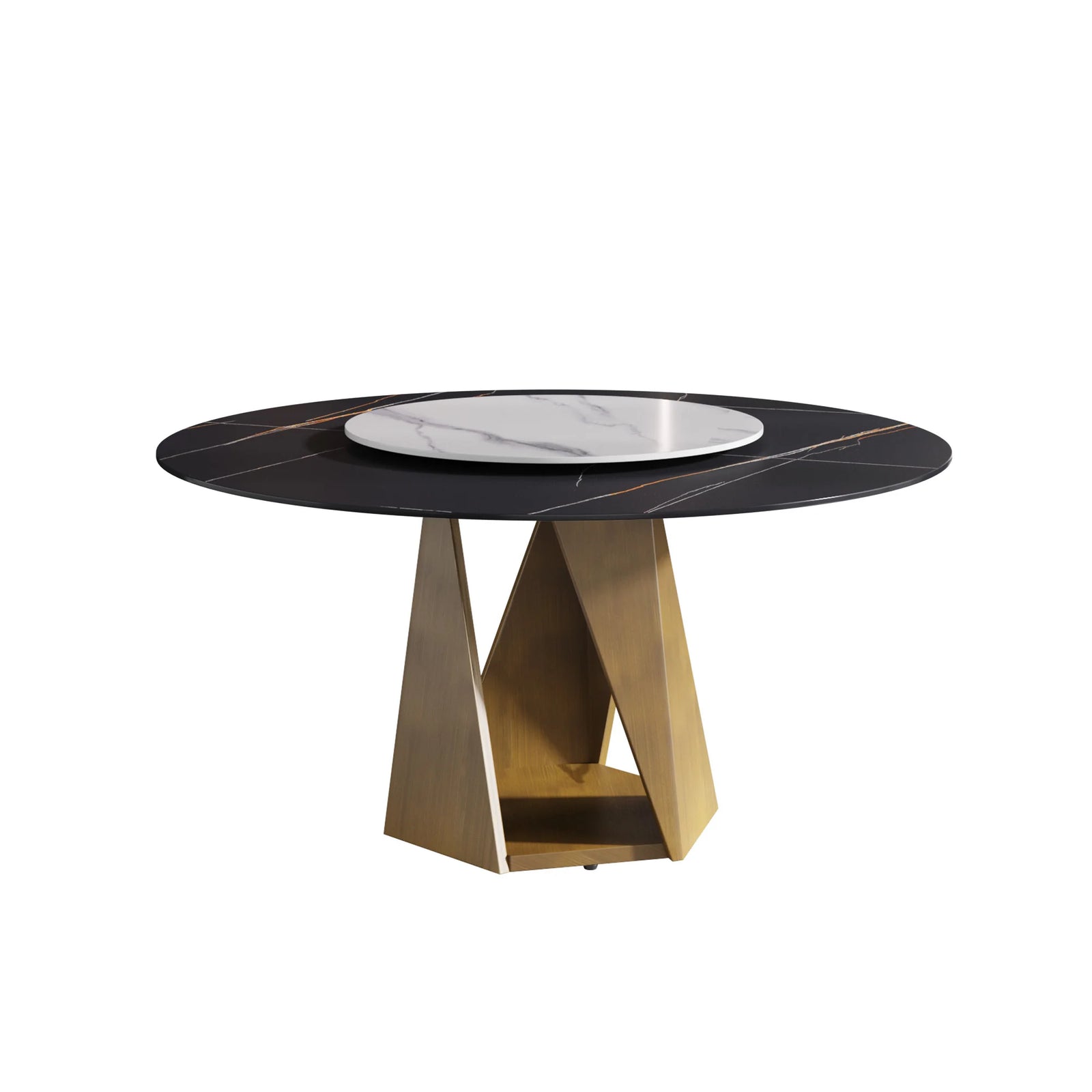 Marbella Sintered Stone Dining Table | 59" Matte Black Round With Lazy Susan Turntable