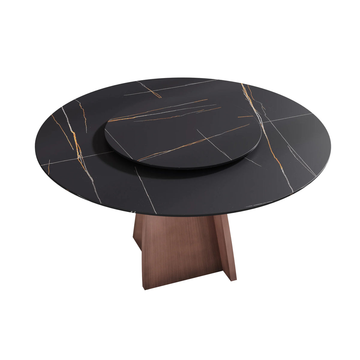 Marbella Sintered Stone Dining Table | 59" Matte Black Round With Lazy Susan Turntable