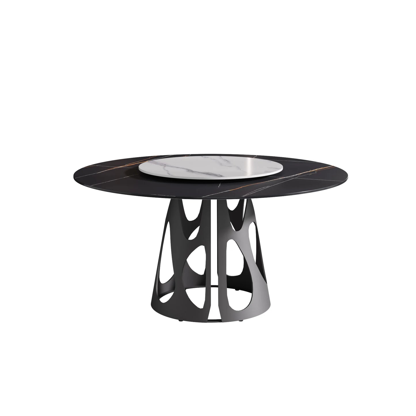 Marbella Sintered Stone Dining Table | 59" Matte Black Round With Lazy Susan Turntable