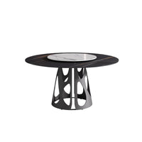 Marbella Sintered Stone Dining Table | 59" Matte Black Round With Lazy Susan Turntable