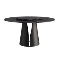 Marbella Sintered Stone Dining Table | 59" Matte Black Round With Lazy Susan Turntable