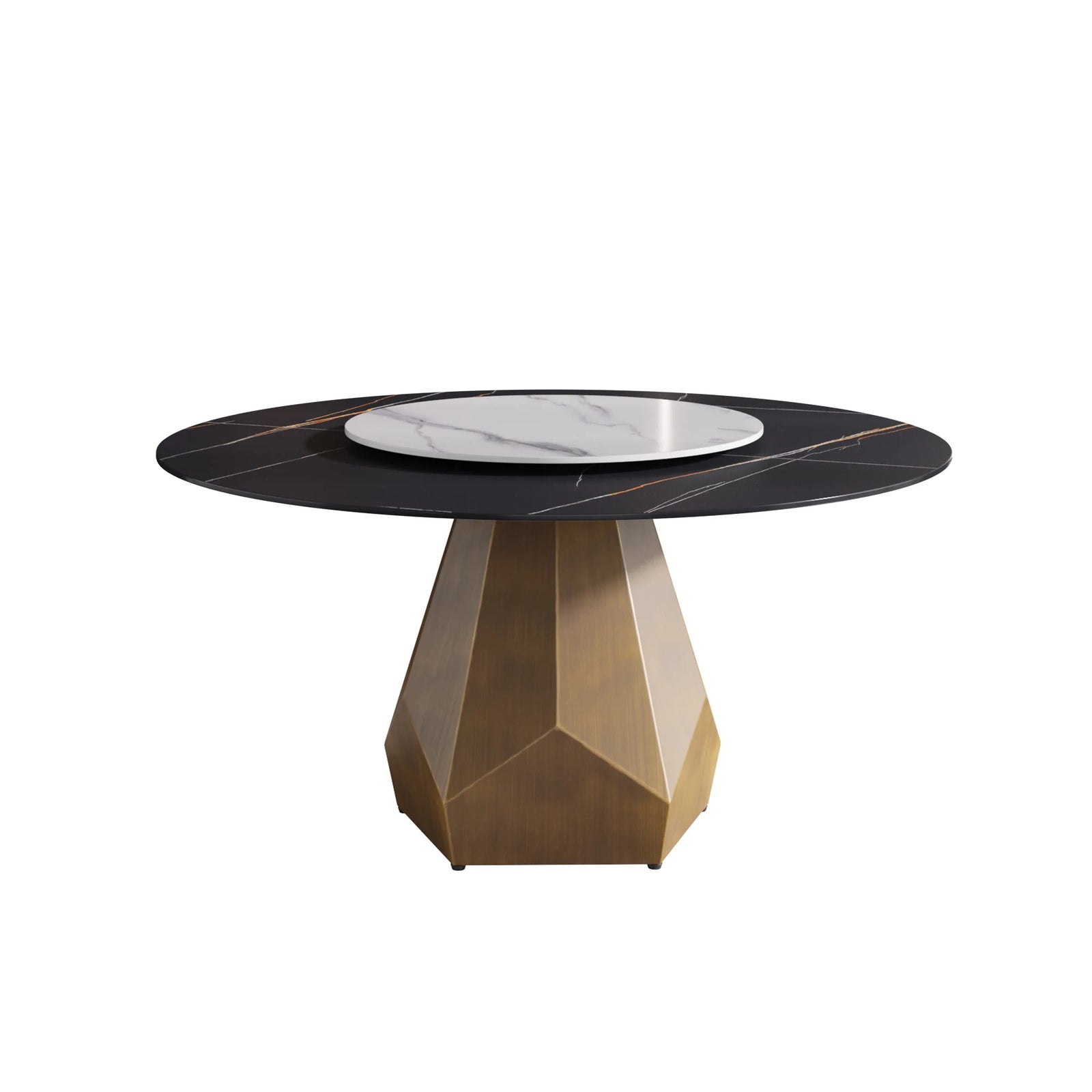 Mesa de comedor Marbella de piedra sinterizada | Redonda de 150 cm (59") en negro mate con plato giratorio Lazy Susan