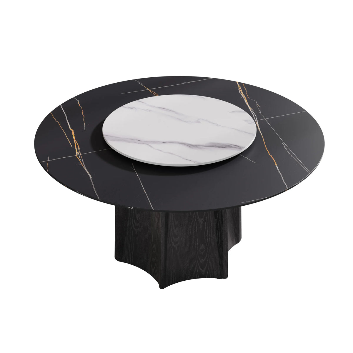 Marbella Sintered Stone Dining Table | 59" Matte Black Round With Lazy Susan Turntable