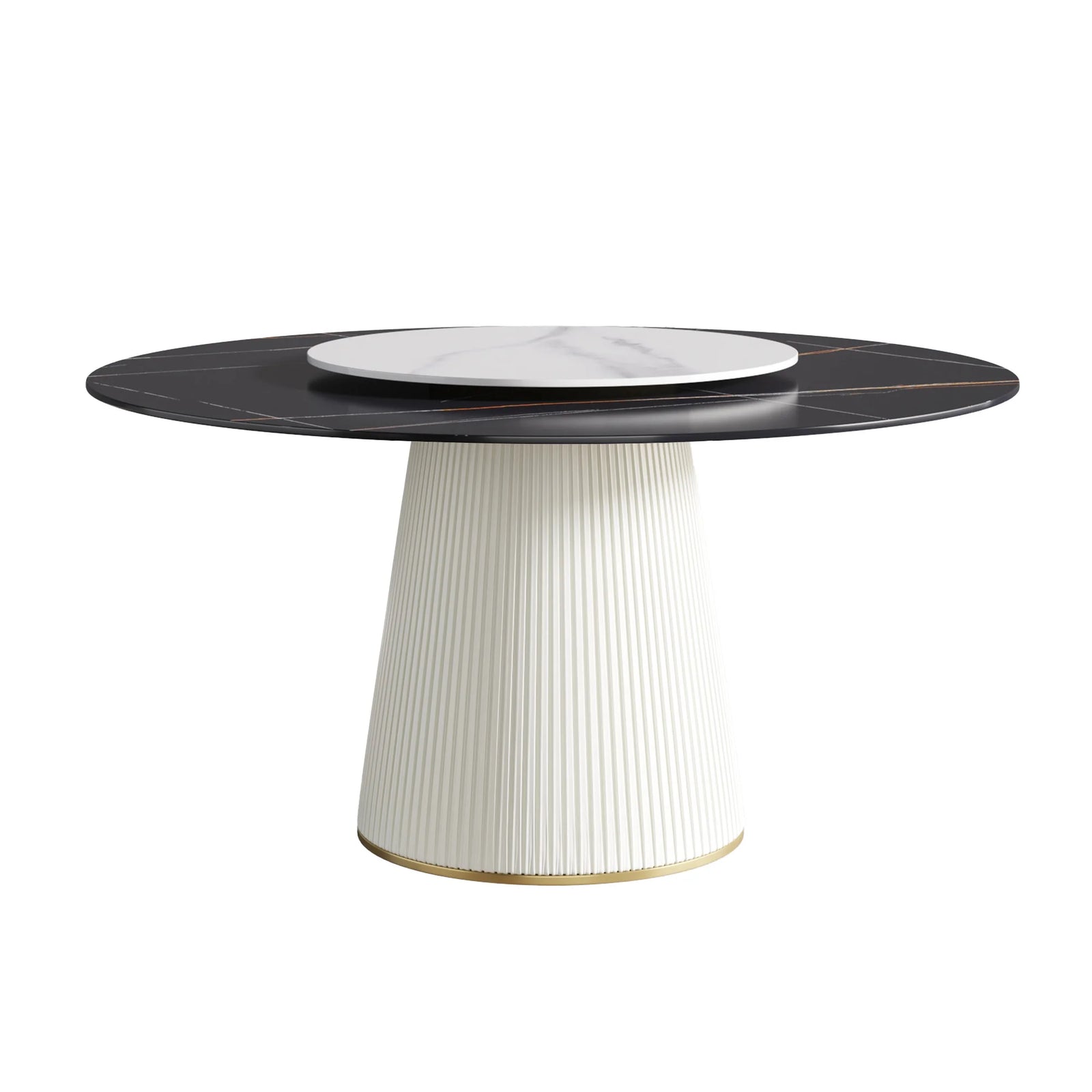 Mesa de comedor Marbella de piedra sinterizada | Redonda de 150 cm (59") en negro mate con plato giratorio Lazy Susan