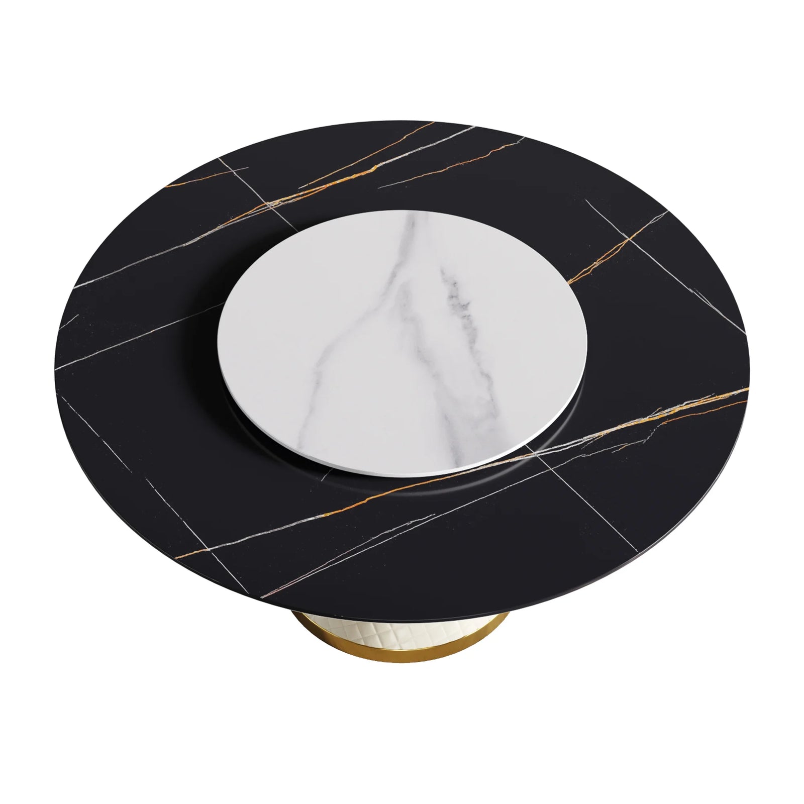 Mesa de comedor Marbella de piedra sinterizada | Redonda de 150 cm (59") en negro mate con plato giratorio Lazy Susan