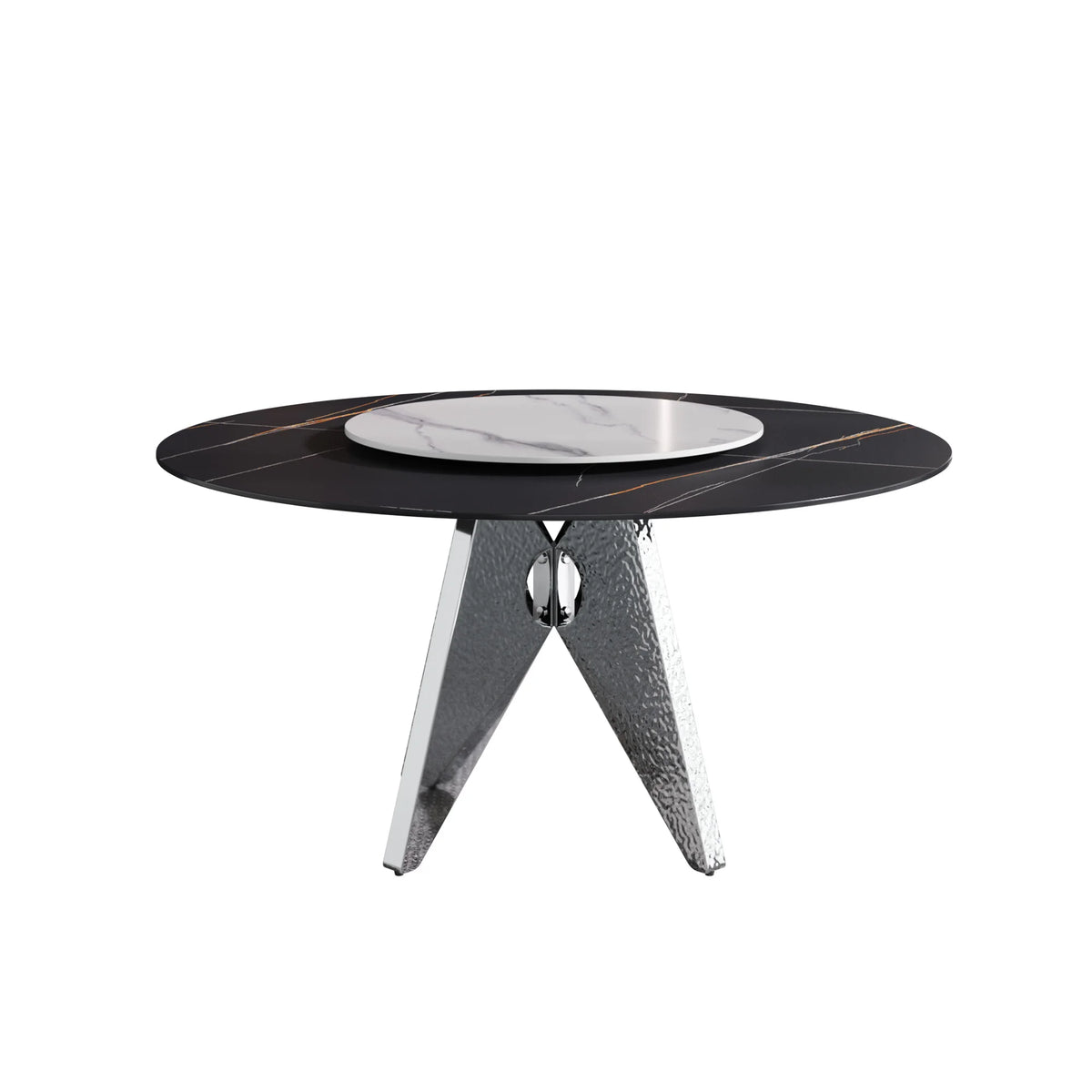 Marbella Sintered Stone Dining Table | 59" Matte Black Round With Lazy Susan Turntable