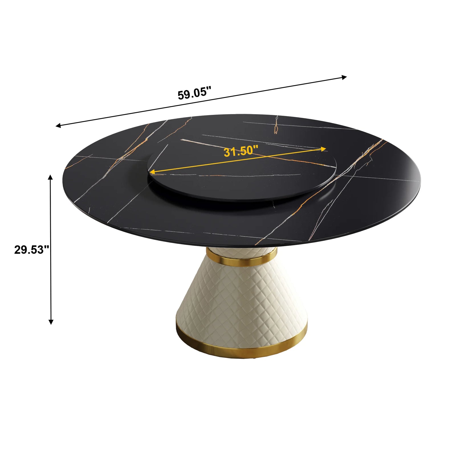 Mesa de comedor Marbella de piedra sinterizada | Redonda de 150 cm (59") en negro mate con plato giratorio Lazy Susan
