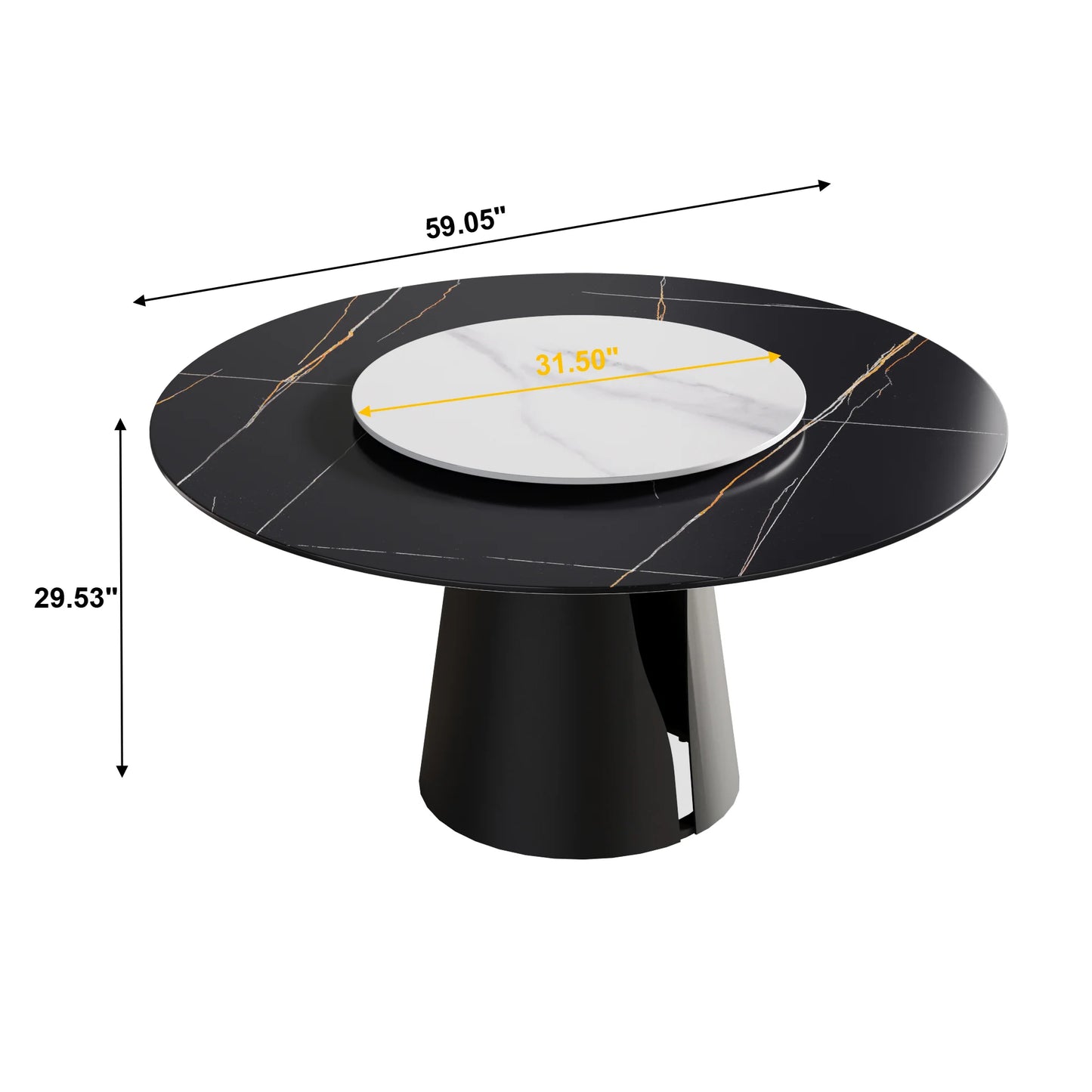 Marbella Sintered Stone Dining Table | 59" Matte Black Round With Lazy Susan Turntable