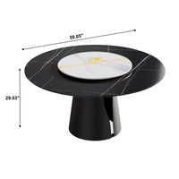 Marbella Sintered Stone Dining Table | 59" Matte Black Round With Lazy Susan Turntable