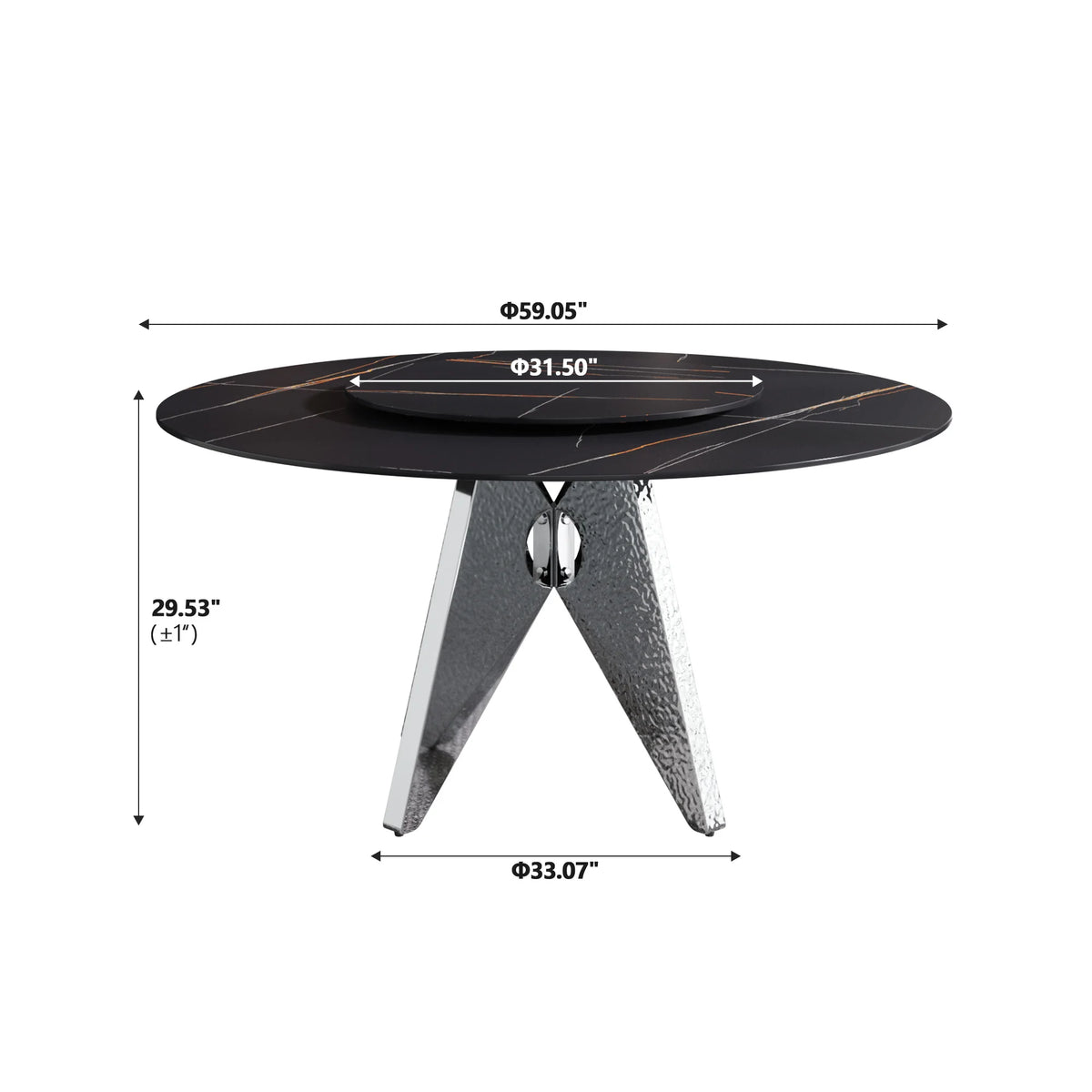 Marbella Sintered Stone Dining Table | 59" Matte Black Round With Lazy Susan Turntable