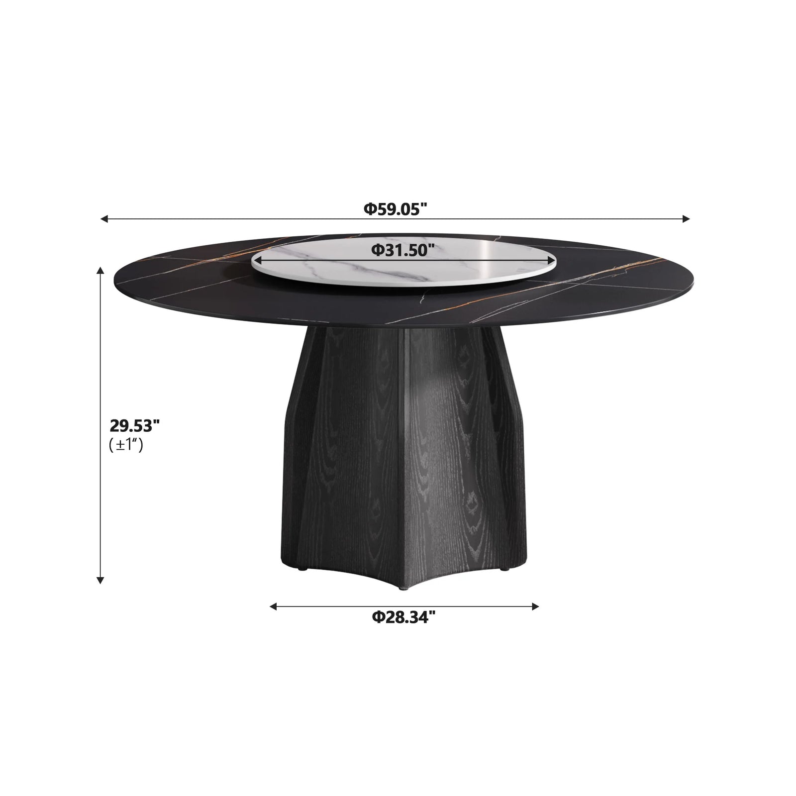 Marbella Sintered Stone Dining Table | 59" Matte Black Round With Lazy Susan Turntable