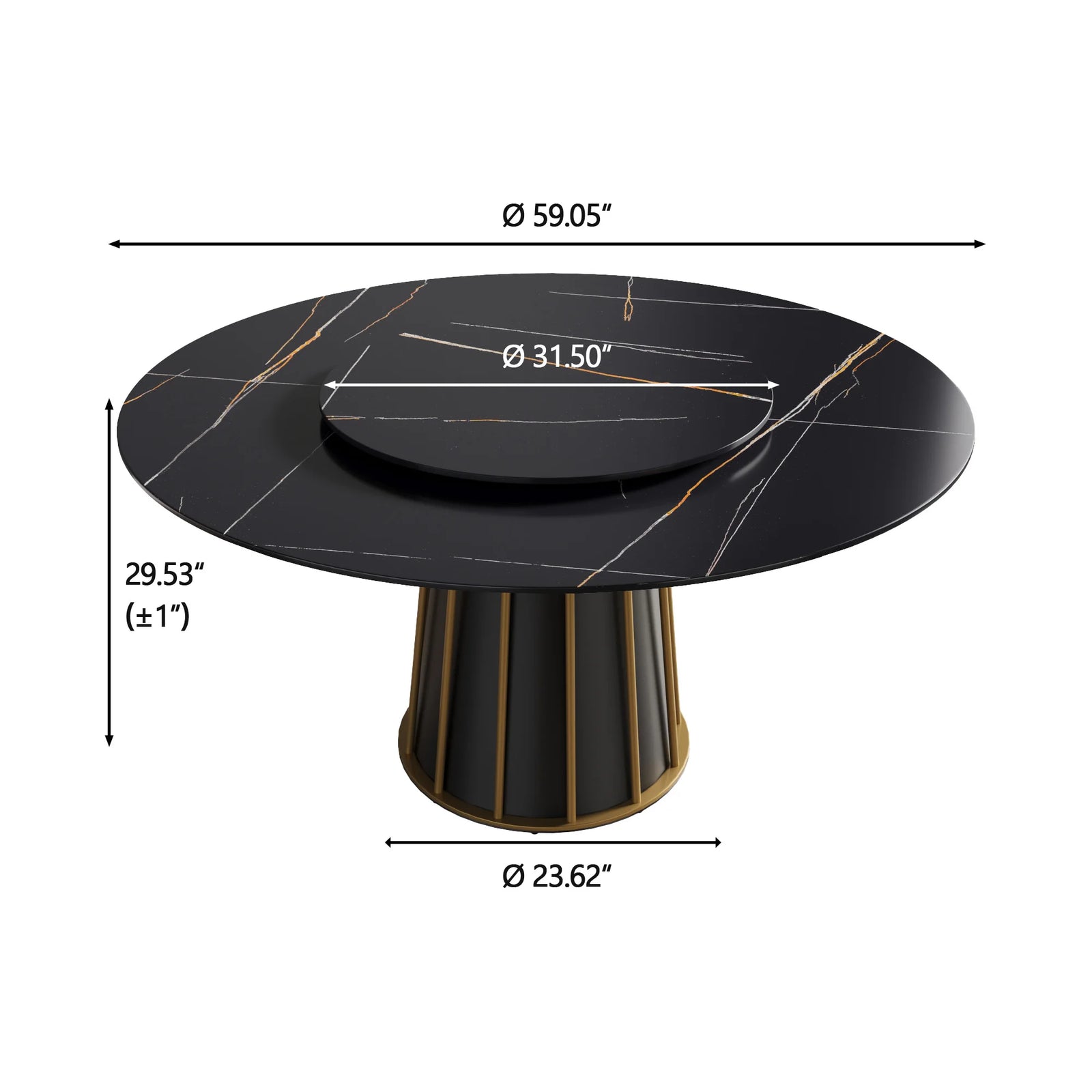 Marbella Sintered Stone Dining Table | 59" Matte Black Round With Lazy Susan Turntable