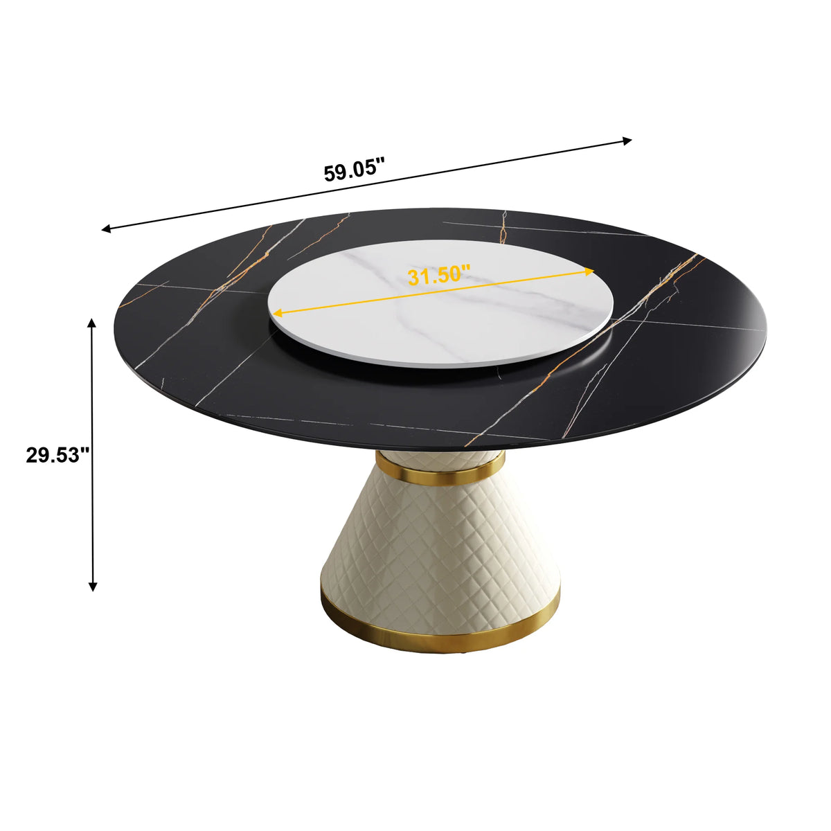 Mesa de comedor Marbella de piedra sinterizada | Redonda de 150 cm (59") en negro mate con plato giratorio Lazy Susan