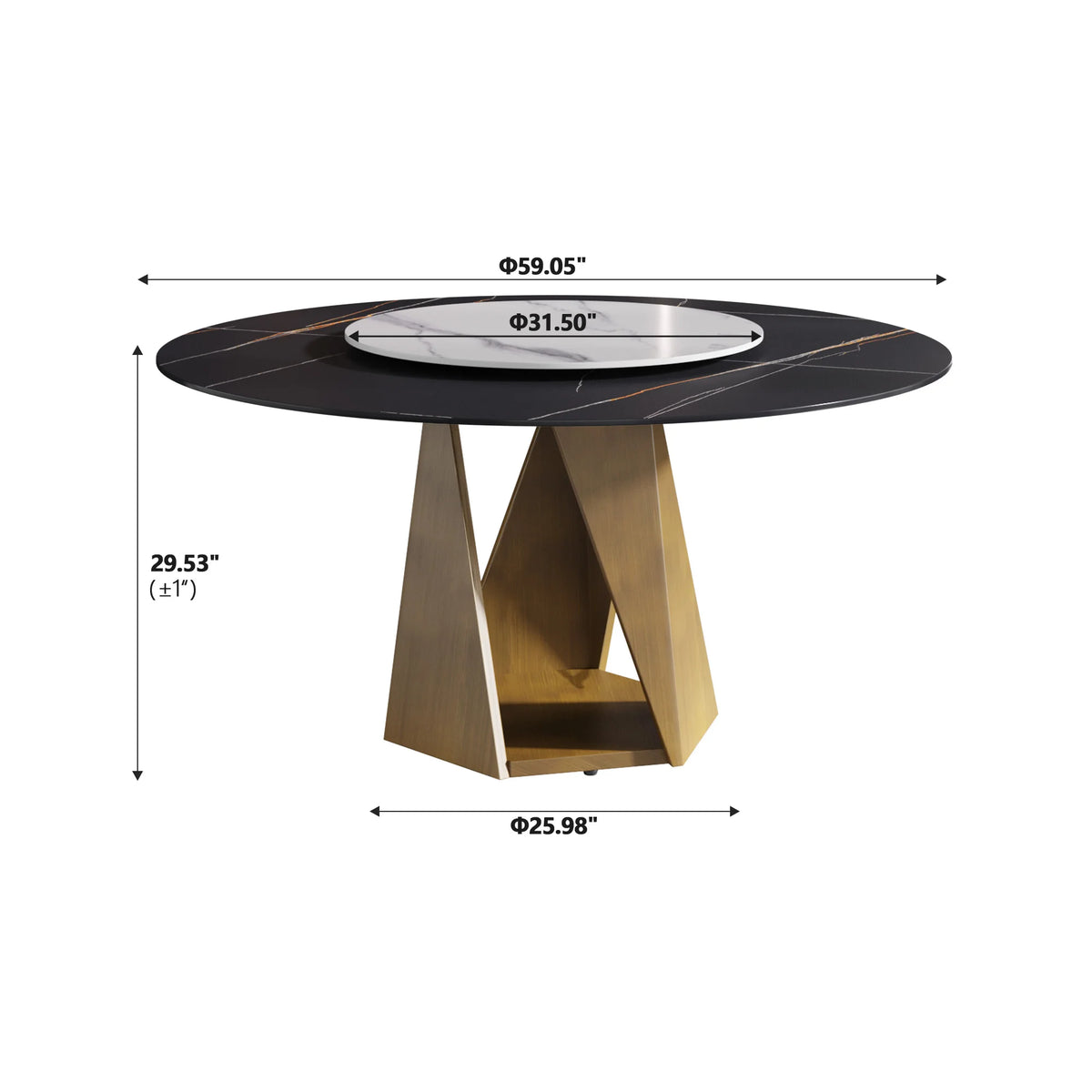 Marbella Sintered Stone Dining Table | 59" Matte Black Round With Lazy Susan Turntable