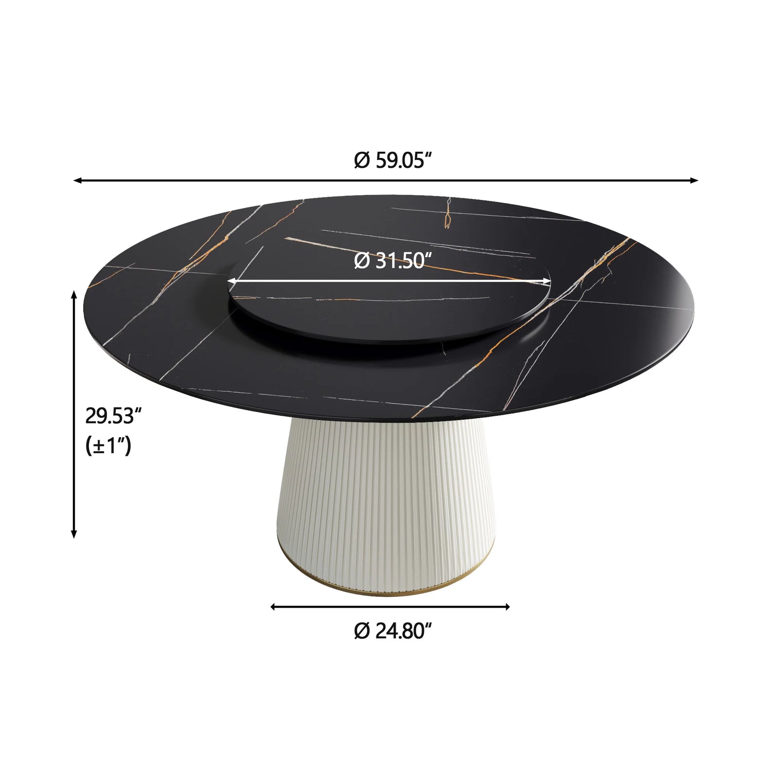 Marbella Sintered Stone Dining Table | 59" Matte Black Round With Lazy Susan Turntable