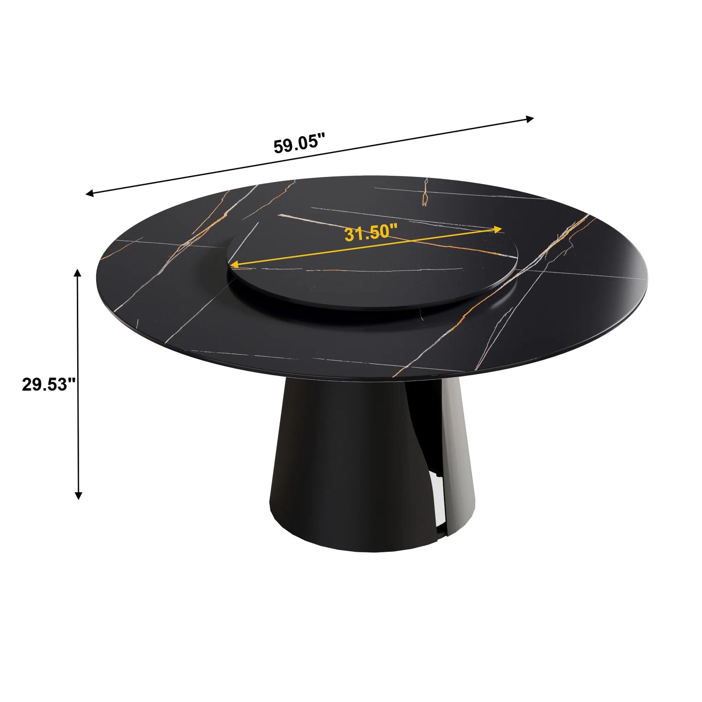Marbella Sintered Stone Dining Table | 59" Matte Black Round With Lazy Susan Turntable