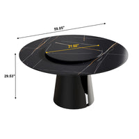 Marbella Sintered Stone Dining Table | 59" Matte Black Round With Lazy Susan Turntable