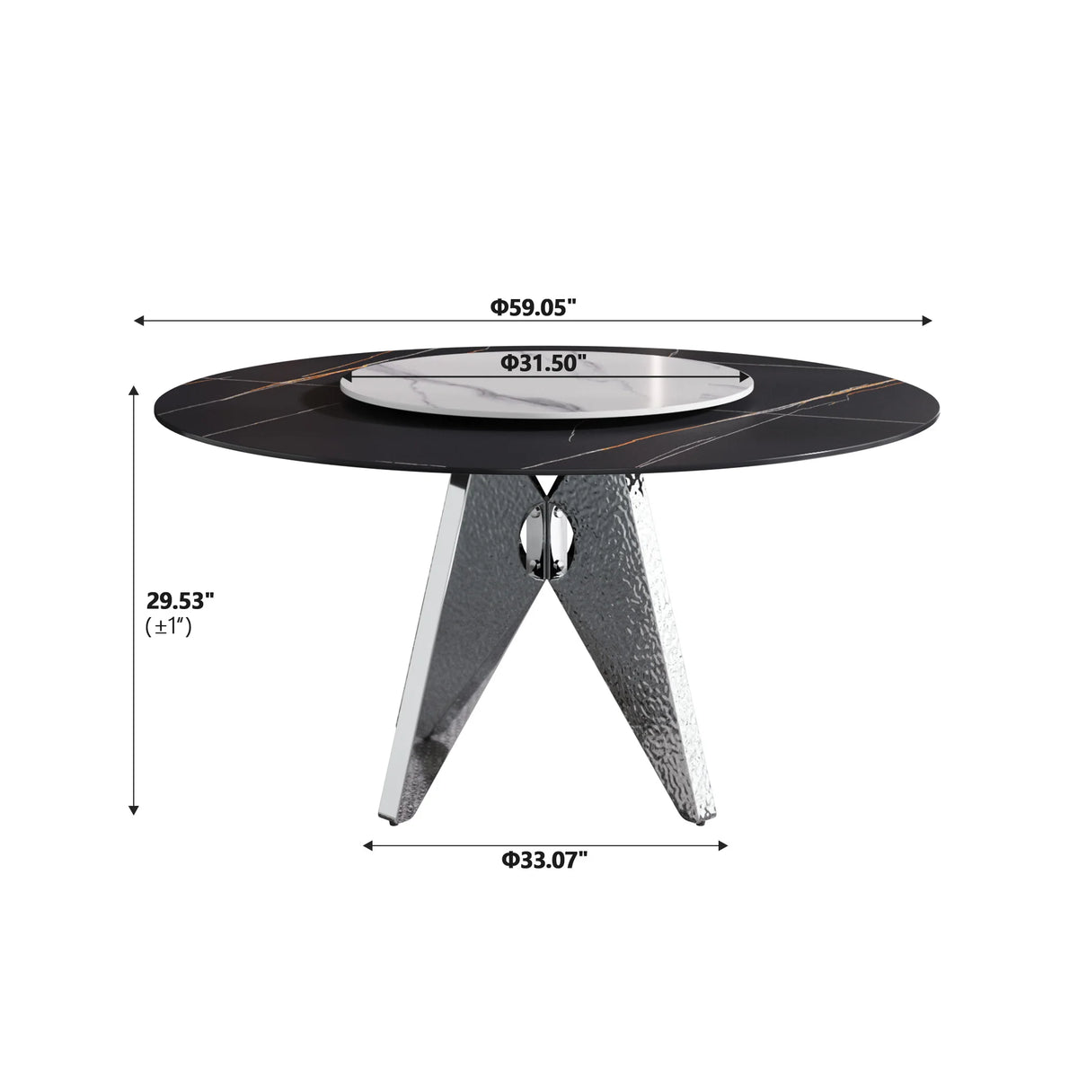 Marbella Sintered Stone Dining Table | 59" Matte Black Round With Lazy Susan Turntable