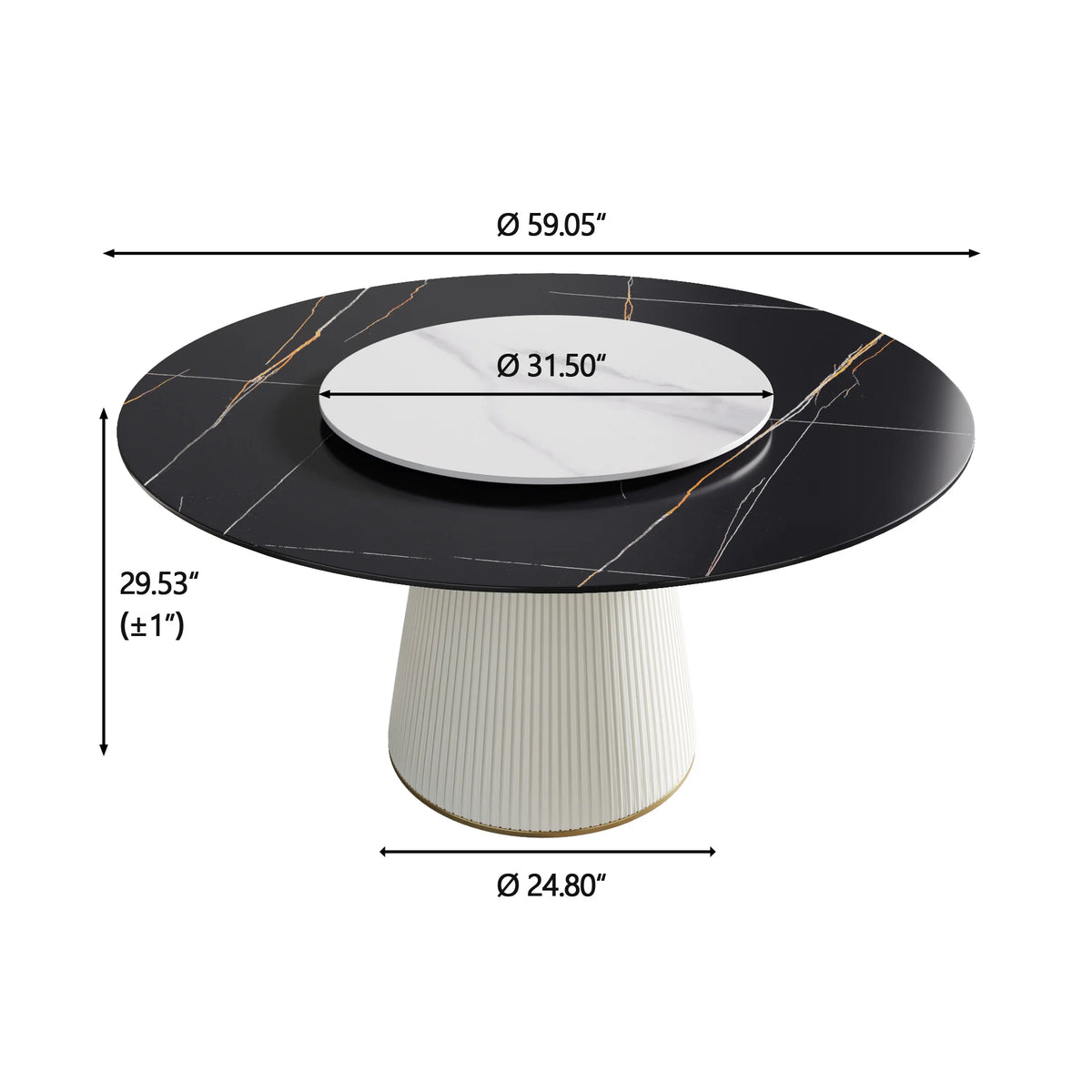 Marbella Sintered Stone Dining Table | 59" Matte Black Round With Lazy Susan Turntable