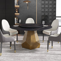 Marbella Sintered Stone Dining Table | 59" Matte Black Round With Lazy Susan Turntable
