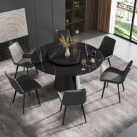 Marbella Sintered Stone Dining Table | 59" Matte Black Round With Lazy Susan Turntable