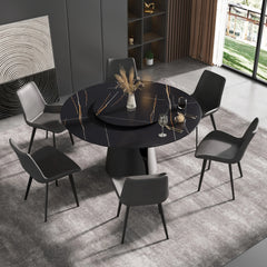 Marbella Sintered Stone Dining Table | 59" Matte Black Round With Lazy Susan Turntable