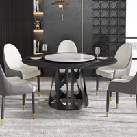 Marbella Sintered Stone Dining Table | 59" Matte Black Round With Lazy Susan Turntable