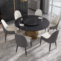 Marbella Sintered Stone Dining Table | 59" Matte Black Round With Lazy Susan Turntable