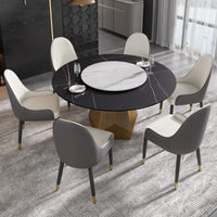 Marbella Sintered Stone Dining Table | 59" Matte Black Round With Lazy Susan Turntable