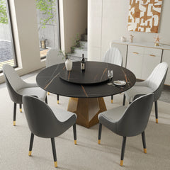 Marbella Sintered Stone Dining Table | 59" Matte Black Round With Lazy Susan Turntable