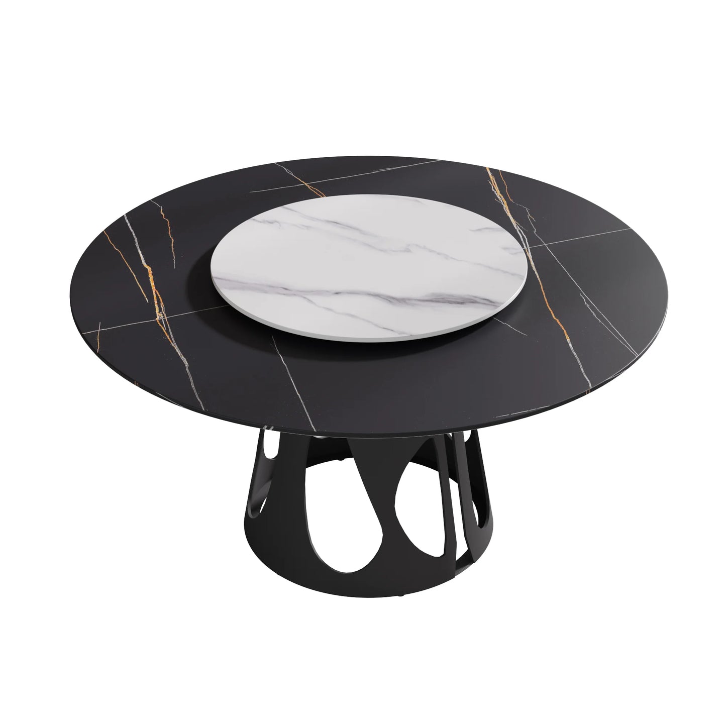 Marbella Sintered Stone Dining Table | 59" Matte Black Round With Lazy Susan Turntable