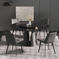 Marbella Sintered Stone Dining Table | 59" Matte Black Round With Lazy Susan Turntable
