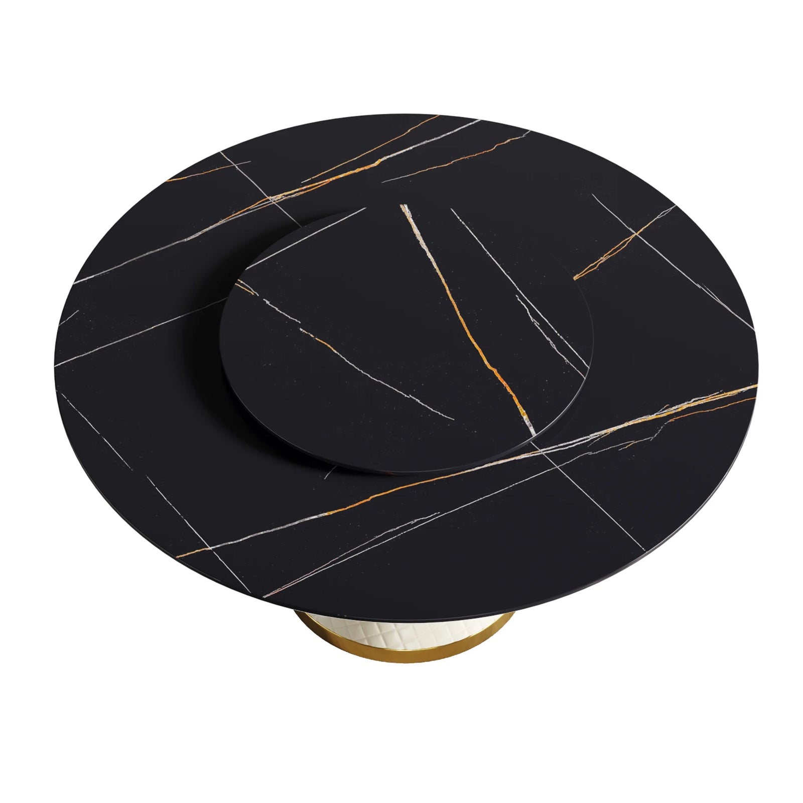 Mesa de comedor Marbella de piedra sinterizada | Redonda de 150 cm (59") en negro mate con plato giratorio Lazy Susan