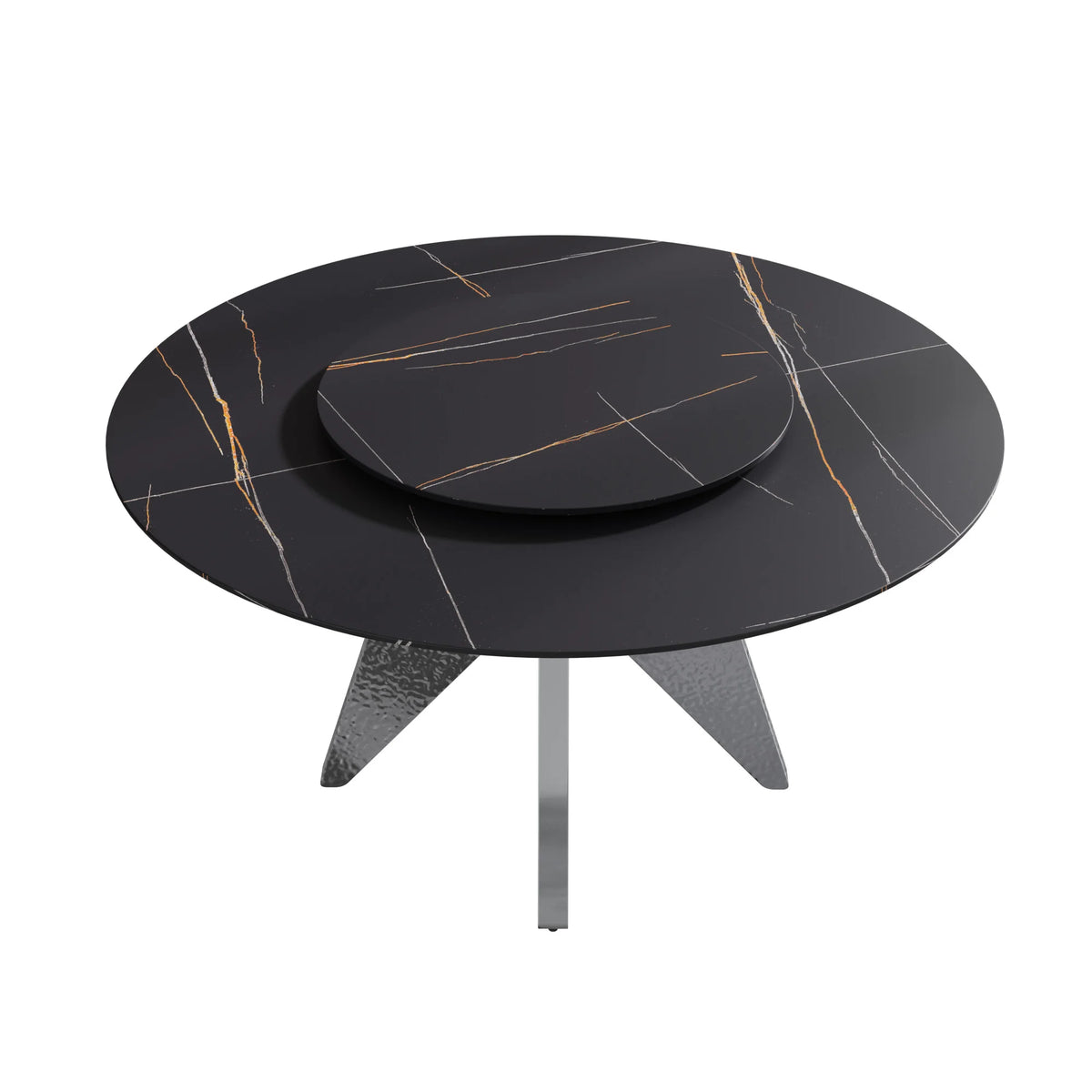 Marbella Sintered Stone Dining Table | 59" Matte Black Round With Lazy Susan Turntable